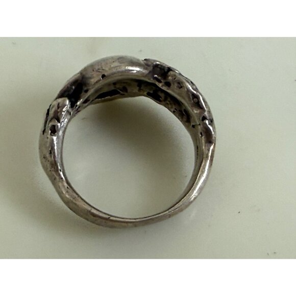 Vintage 90's Mens Sterling Silver Biker Ring Skull with hands Over Eyes Size 13 - Picture 7 of 16